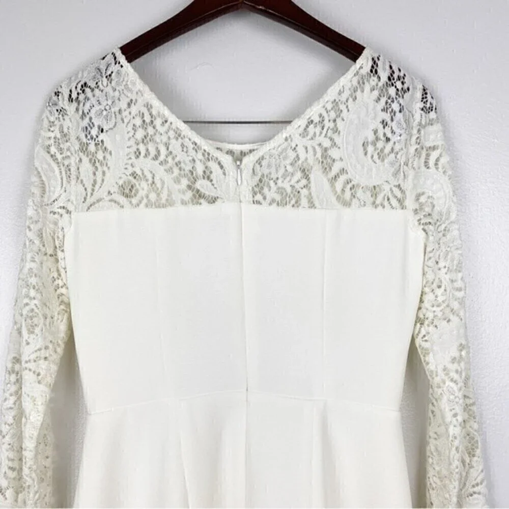 Gianni Bini Scoop Neck Lace Long Sleeve Pleated Dress Ivory Size 4 - Picture 6 of 10